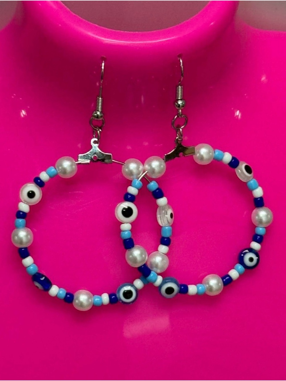 Women’s Blue Beaded Evil Eye Hoop Earrings - Brand